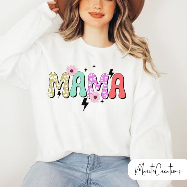 Mom sweatshirt with flowers and retro lettering (Creator Uploaded)