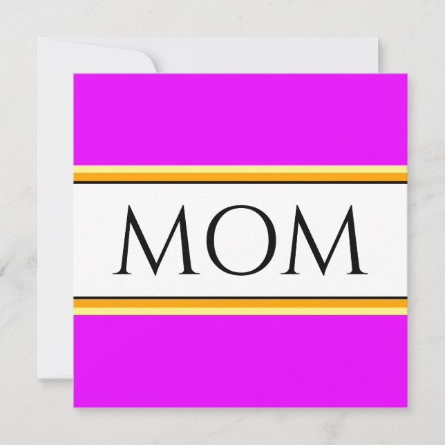 MOM Text Tropical Pink White Orange Black Stripes Holiday Card (Front)