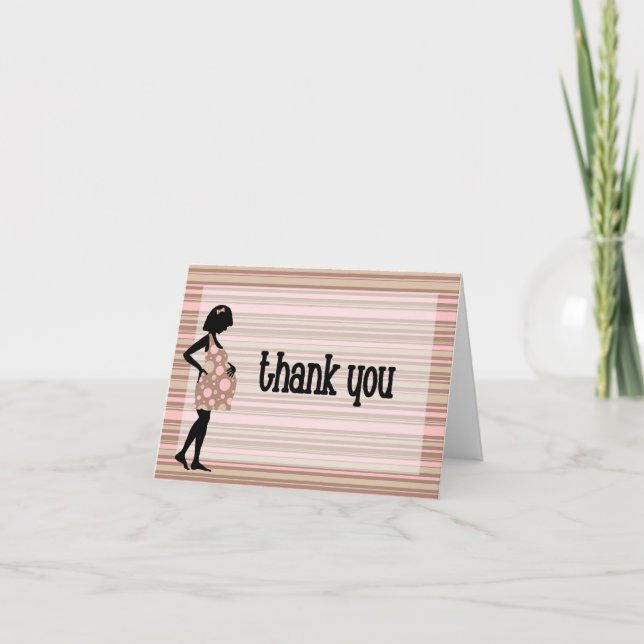 Mom To Be Baby Pink Brown Stripes Thank You Card (Front)