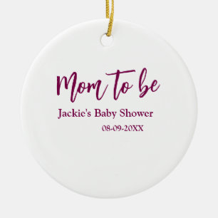 Mom to be baby shower name date pink simple minima ceramic tree decoration