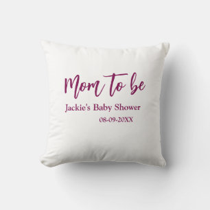 Mom to be baby shower name date pink simple minima cushion