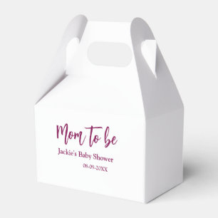 Mom to be baby shower name date pink simple minima favour box