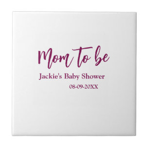 Mom to be baby shower name date pink simple minima tile