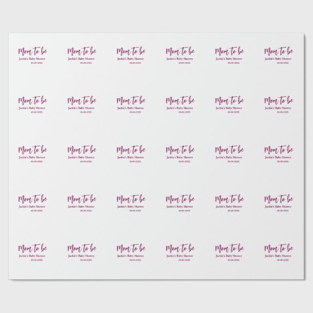 Mom to be baby shower name date pink simple minima wrapping paper (Flat)
