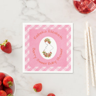 Mom to Be Berry Sweet Pink Gingham Shower Napkin