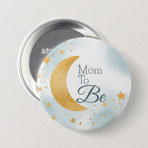 Mom to Be Blue Over the Moon Baby Shower 7.5 Cm Round Badge