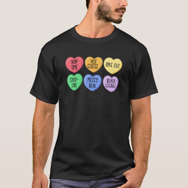 Mom Valentines Day New Moms Candy Heart Black Legg T-Shirt (Front)