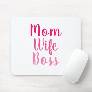 Mom Wife Boss pink white custom script cute Mouse Pad