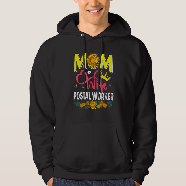 Mom Wife Postal Worker Cute Floral Sunflowers Moth Hoodie (Front)