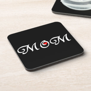 Mom with a red heart coaster