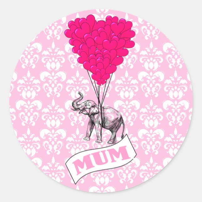 Mom with pink elephant classic round sticker (Front)
