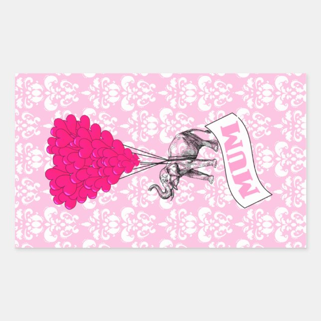 Mom with pink elephant rectangular sticker (Front)