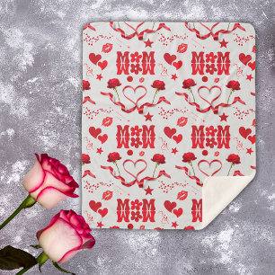 MOM/WOW: A Love Letter in Red on grey   Sherpa Blanket