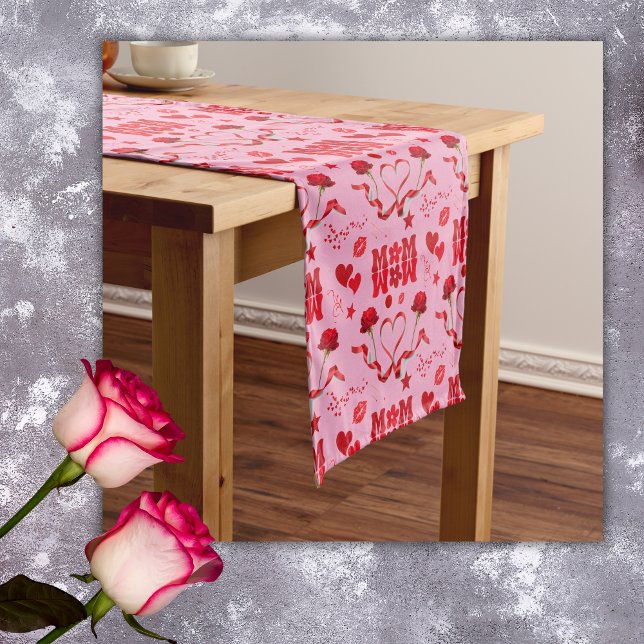 MOM/WOW: A Love Letter in Red on pink | Short Table Runner (Creator Uploaded)