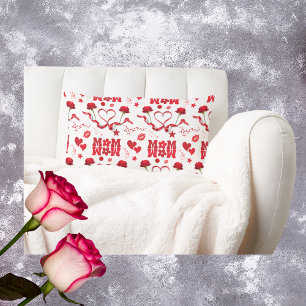 MOM/WOW: A Love Letter in Red on white Lumbar Cushion