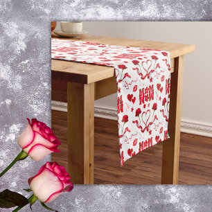 MOM/WOW: A Love Letter in Red on white   Short Table Runner