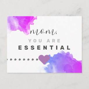Mom, you are essential with purple postcard