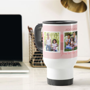 Mom You're the Best 3 Photo Pink Brush Stroke Travel Mug