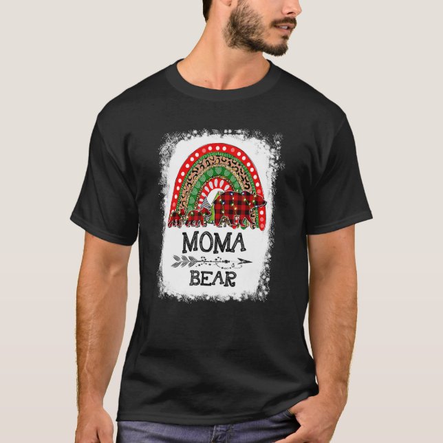 Moma Bear Christmas Pajama Red Plaid Buffalo For M T-Shirt (Front)
