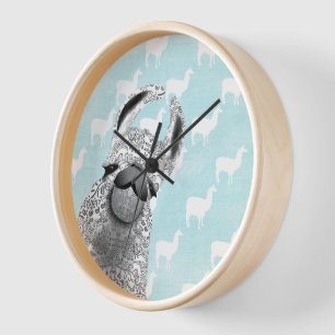 Moma Llama with White Llama Cloud Pattern Wall Clock