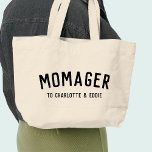 Momager | Modern Mum Manager Kids Names Large Tote Bag<br><div class="desc">Simple, stylish "Momager" custom quote art tote bag with modern, minimalist typography in white in a bold trendy style. The perfect gift or accessory for Mother's Day, your Mum's Birthday or just because! The words can easily be personalised with your own message for a gift as unique as you are!...</div>
