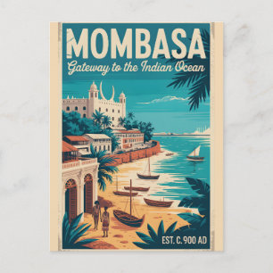 Mombasa Kenya Retro Travel Poster Art Holiday Postcard
