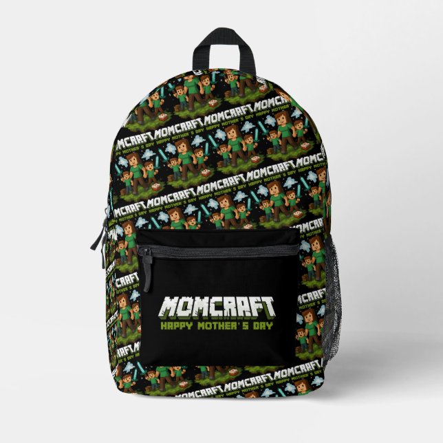 Momcraft Happy Mother Day Funny Gamer Mum Printed Backpack (Front)