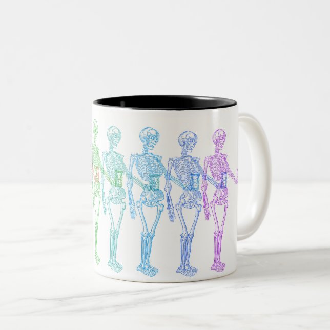 Momento Mori Anatomical Skeleton Vivid Rainbow Two-Tone Coffee Mug (Front Right)