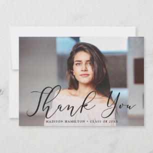 Momentous Black Script Photo Graduation Thank You Card