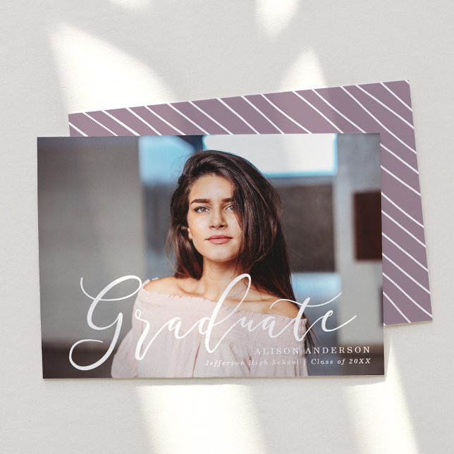 Momentous Script Purple Photo Graduation Announcement (Creator Uploaded)