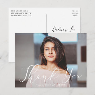 Momentous White Script Photo Graduation Thank You Postcard