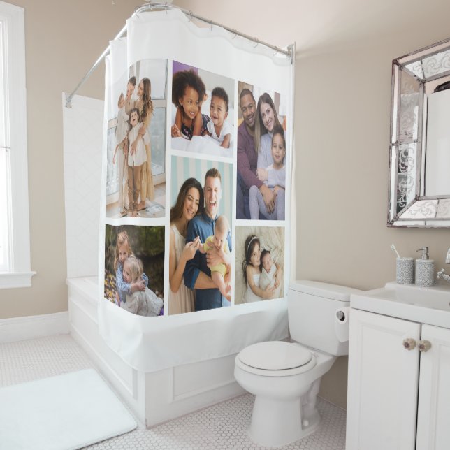 Moments in Focus: Customisable 6 Photo Collage Shower Curtain (In Situ)