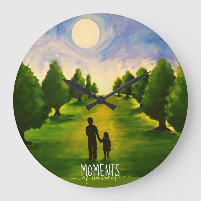 Moments of wonder moonlit walk in woods large clock (Front)