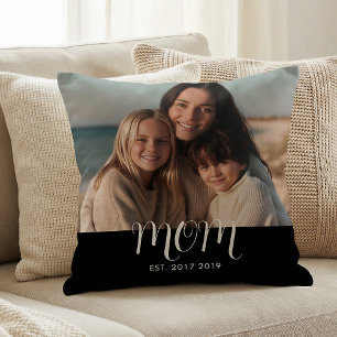 MomEstablished Modern Script Photo Cushion