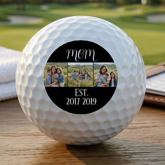 MomEstablished ModernBold Script Black 3 Photo Golf Balls (Creator Uploaded)