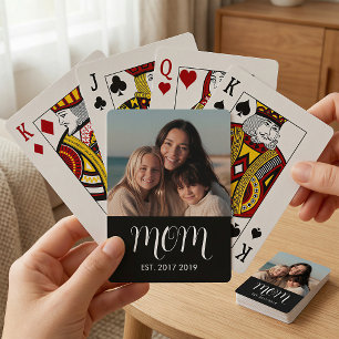 MomEstablished Script Black Photo Playing Cards
