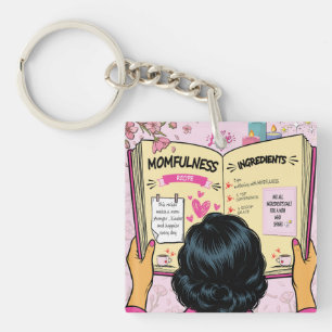 Momfulness Recipe Book Cute Comic Art Key Ring