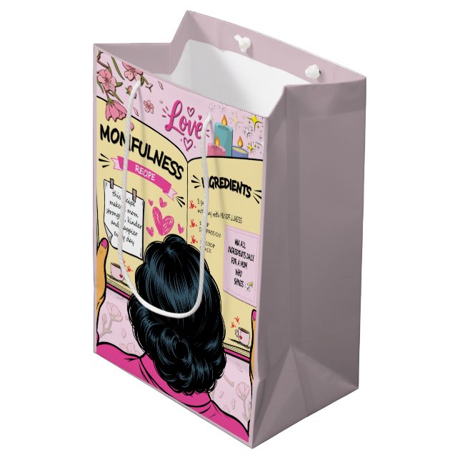 Momfulness Recipe Book Cute Comic Art Medium Gift Bag (Front Angled)