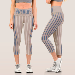 Momlife beige blue and white capri leggings