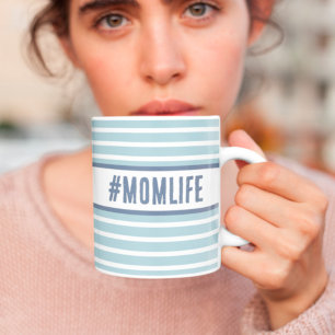 Momlife blue and white coffee mug