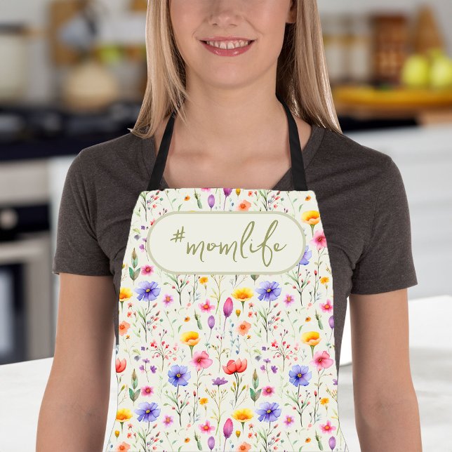 #MomLife Green Colourful Country Wildflower Patter Apron (#Momlife apron with pretty all- over wildflower print)
