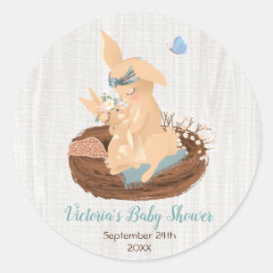 Momma and baby bunny rabbit shower stickers