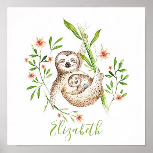 Momma and baby sloths    poster