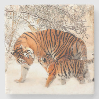 Momma and Baby Tiger Stone Coaster