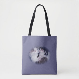 Momma and her baby kitten grey white tabby tote bag