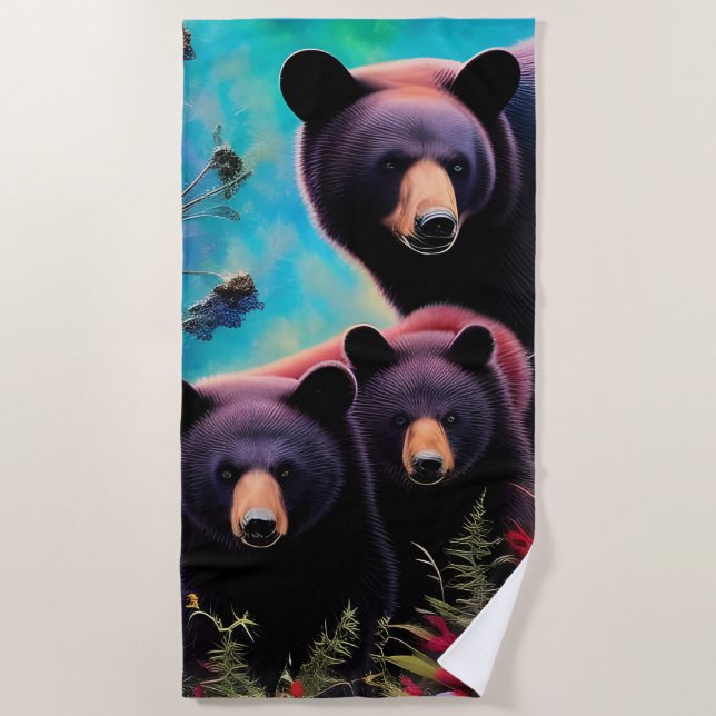 Momma Bear and cubs Beach Towel (Front)