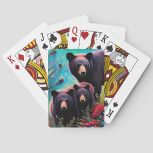 Momma Bear and cubs Playing Cards