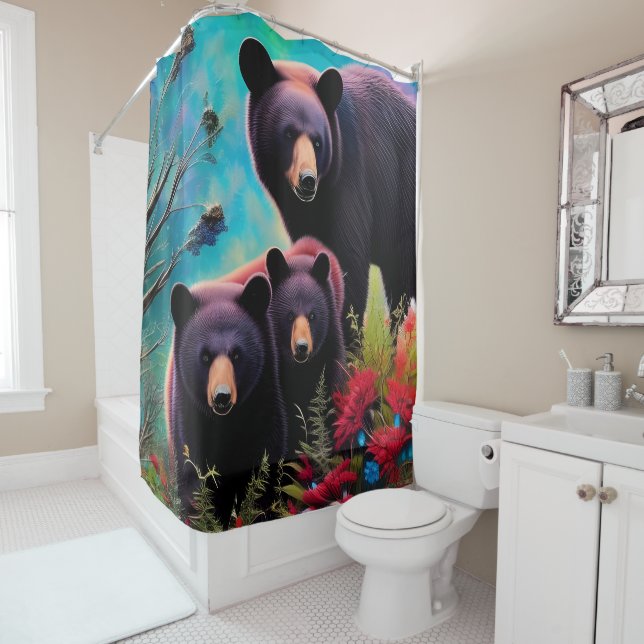 Momma Bear and cubs Shower Curtain (In Situ)
