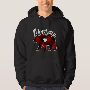 Momma Bear Christmas Buffalo Plaid Red White And B Hoodie