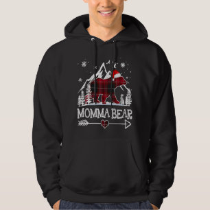 Momma Bear Christmas Pajama Red Plaid Buffalo Fami Hoodie